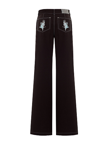 Dark Brown Flared Jeans With Embroidery On Pockets, 2