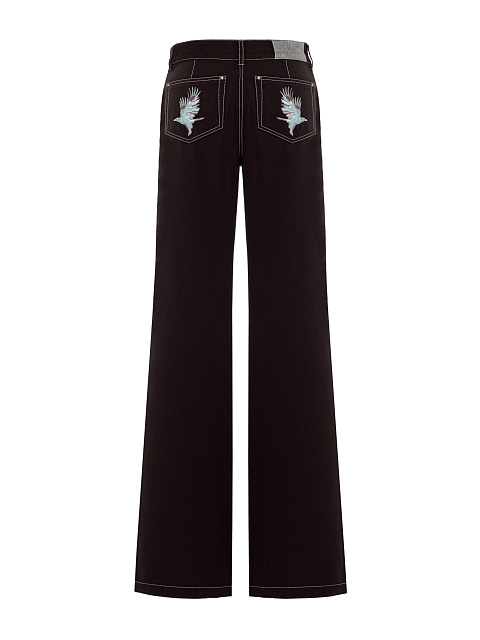 Dark Brown Flared Jeans With Embroidery On Pockets, 2