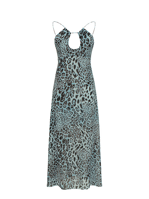 Light Blue Leopard Print Midi Dress, 1
