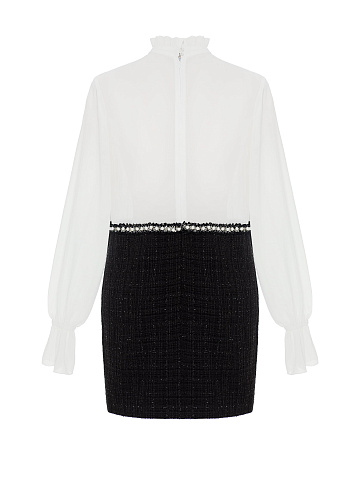 Black and white chiffon and tweed mini dress, 2