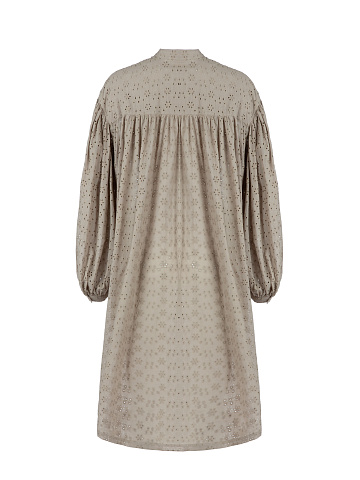 Taupe Perforated Cotton Shirt Dress, 2