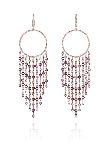 Rose Gold, Diamonds & Brown Pearls Hoop Earrings, 1