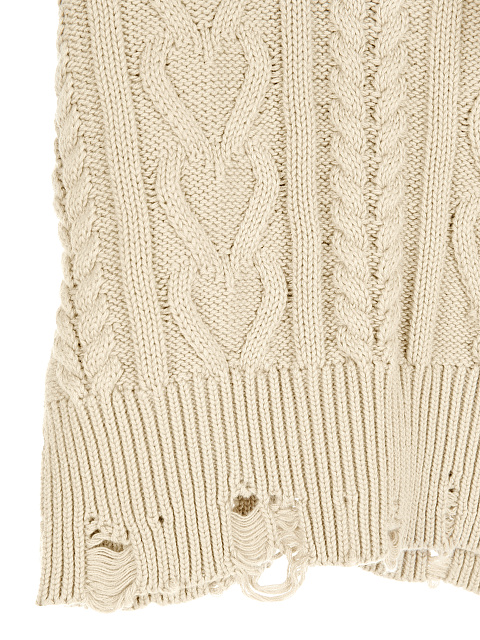 Light Beige Cotton Cropped Cable Knit Sweater, 3 Light Beige Cotton Cropped Cable Knit Sweater, 3