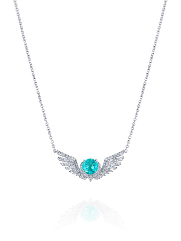Tourmaline Paraiba & Round Diamond & White Gold Necklace, 1