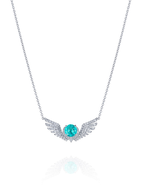 Tourmaline Paraiba & Round Diamond & White Gold Necklace, 1