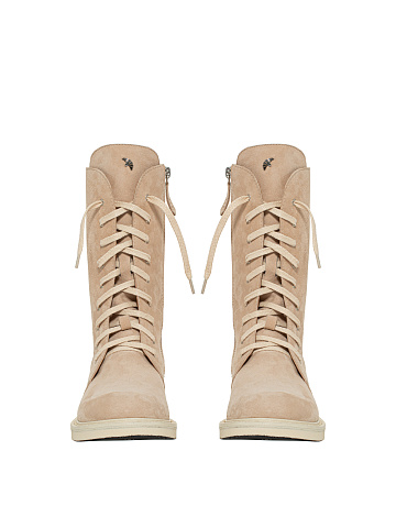 Beige Tall Lace Up Boots, 2