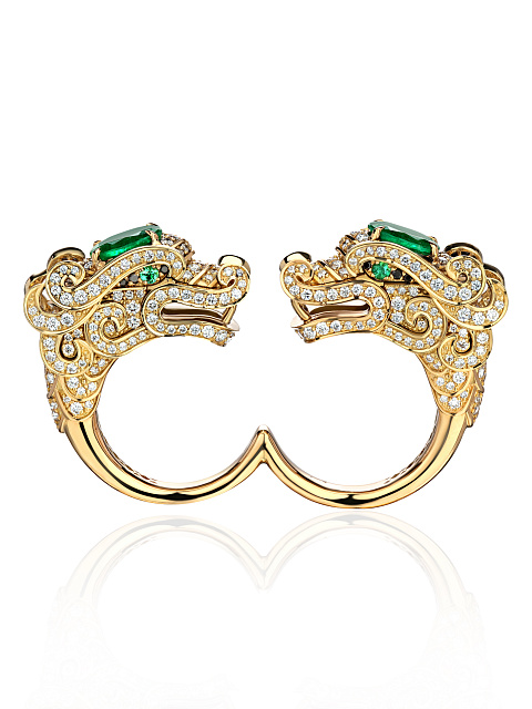 Yellow Gold, Emeralds & Diamonds Dragon Ring, 2