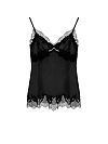 Топ из черного шелка, отделка чашек и низа черным кружевом