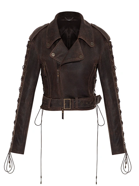 Brown Lace Up Leather Jacket, 1 Brown Lace Up Leather Jacket, 1