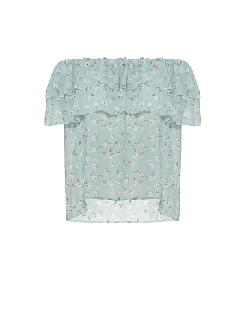 Blue Chiffon Off Shoulder Top, 1