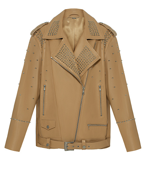 Oversized Beige Studded Biker Jacket, 1 Oversized Beige Studded Biker Jacket, 1
