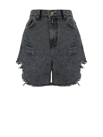 Dark Grey Distressed Mini Shorts, 1