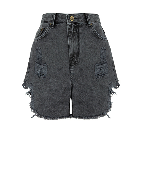 Dark Grey Distressed Mini Shorts, 1