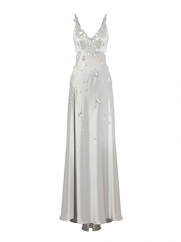 Grey Sequin Silk Maxi Dress, 1