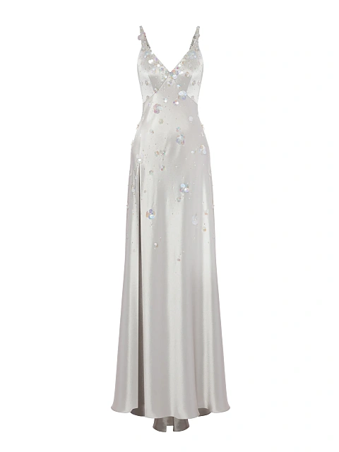 Grey Sequin Silk Maxi Dress, 1 Grey Sequin Silk Maxi Dress, 1