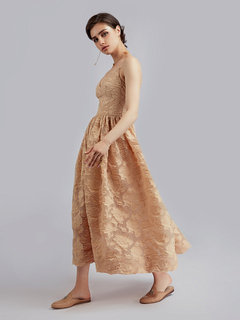 Beige Organza Midi Dress, 8 Beige Organza Midi Dress, 8