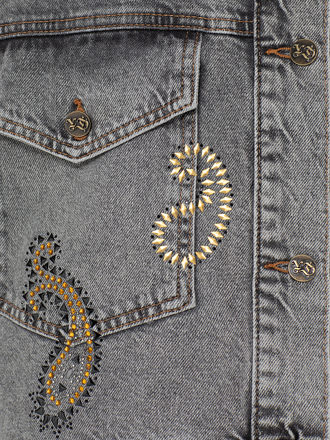 Light gray denim jacket with crystals, 3