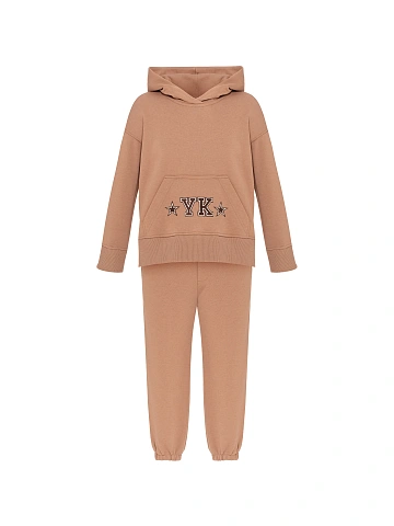 Kid's Brown "YK" Embroidered Jersey Tracksuit, 1