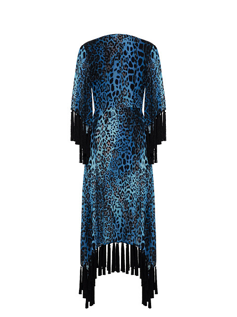 Blue Tunic With Leopard Print And Fringe, 2