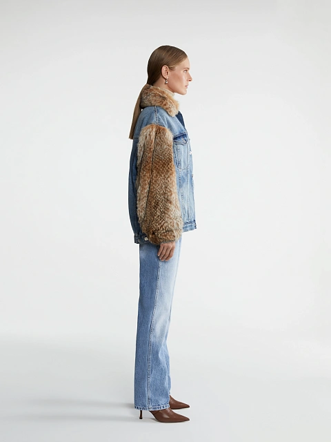 Bobcat Fur Blue Denim Jacket, 7