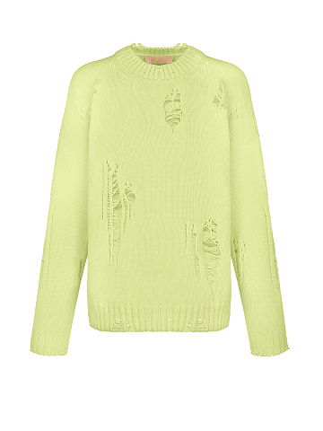 Distressed Lime Green Cotton Sweater, 1