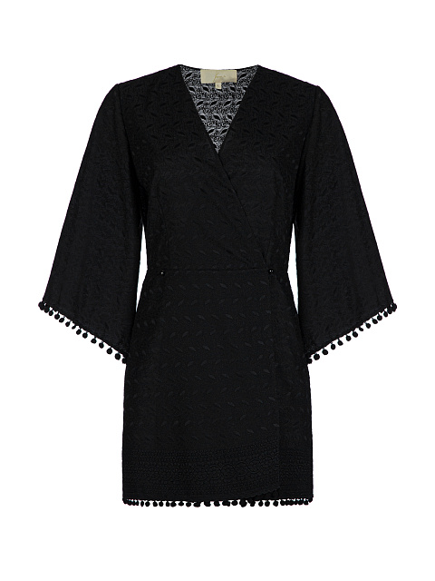 Black Cotton Lace Wrap Mini Dress, 1 Black Cotton Lace Wrap Mini Dress, 1