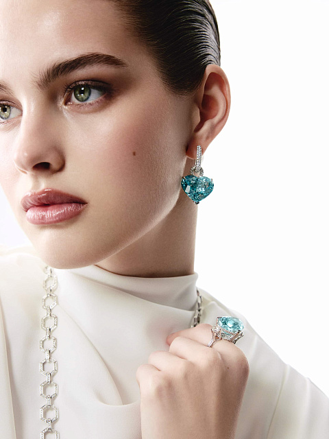 White gold earrings with aquamarines and diamonds, 3