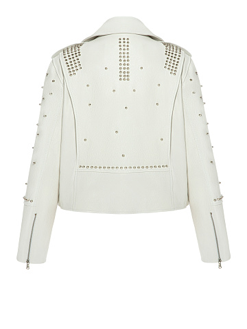 White Studded Leather Biker Jacket, 2