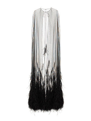 Black Rhinestones & Feathers Mesh Cape, 2