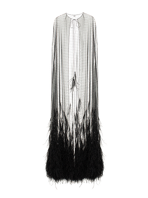 Black Rhinestones & Feathers Mesh Cape, 2 Black Rhinestones & Feathers Mesh Cape, 2
