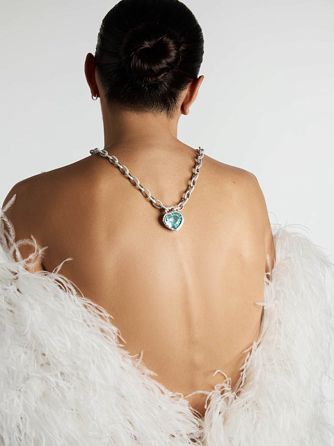 White gold chain necklace with Paraiba tourmaline and diamonds, 3