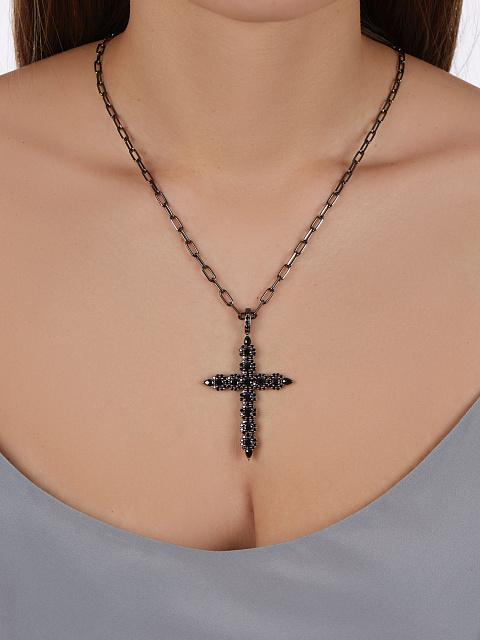 Black Round, Pear Diamond & Black Gold Necklace , 2