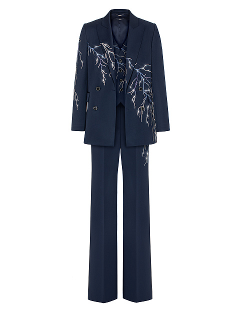 Blue Rhinestones Wool Pant Suit, 1