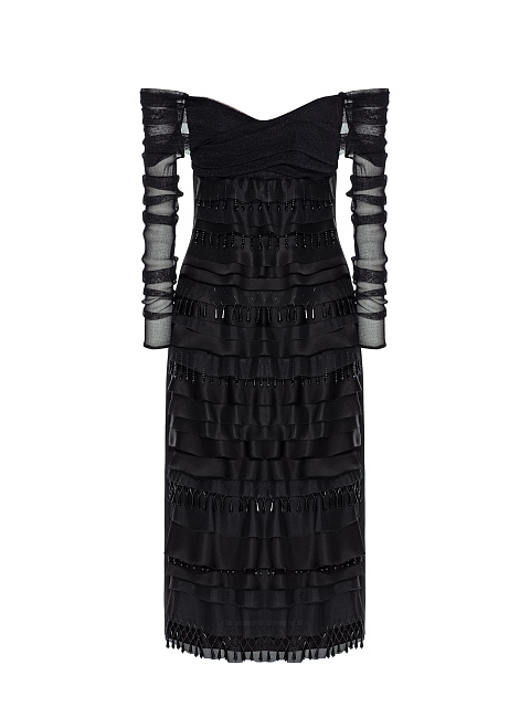 Black midi dress with embroidery , 1