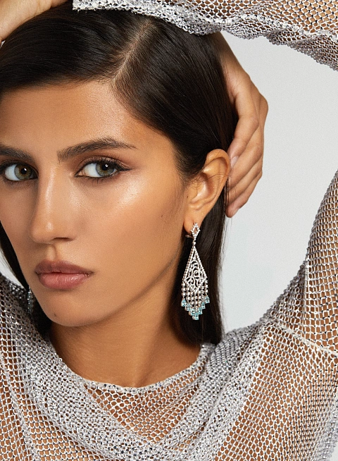 White Gold, Diamonds & Paraiba Tourmalines Chandelier Earrings, 3