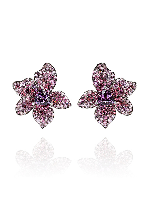 Spinel, Briolette Spinel, Grey Round Diamond & Palladium Earrings, 4