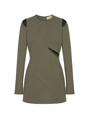 Khaki Mini Dress With Slits, 1