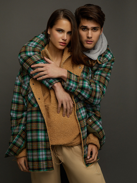 Men's Green Checked Faux Fur Lined Shirt, 7 Men's Green Checked Faux Fur Lined Shirt, 7