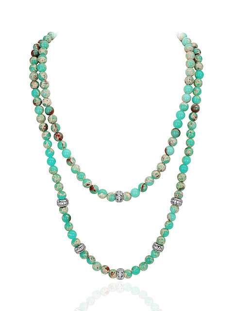 Bead Jasper & Round Cubic Zirconia & Silver Necklace, 1