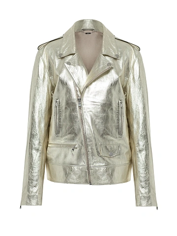 Gold Oversized Leather Biker Jacket, 1