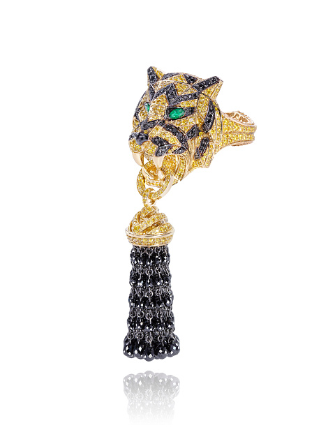 Gold, Emeralds & Diamonds Tiger Tassel Ring, 1