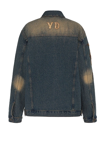 Blue & Beige Beaded Denim Jacket, 2