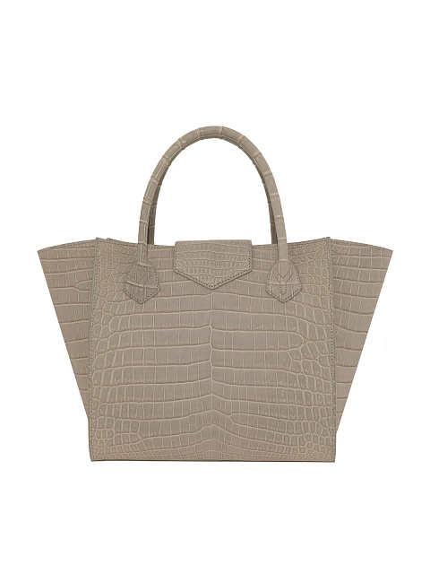 Beige Trapeze Bag With Crocodile Leather Clutch, 3