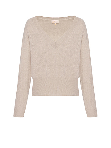 Beige Cashmere V-neck Sweater, 1