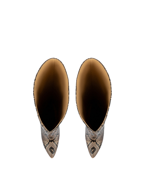 Python Leather Heeled Tall Boots, 4