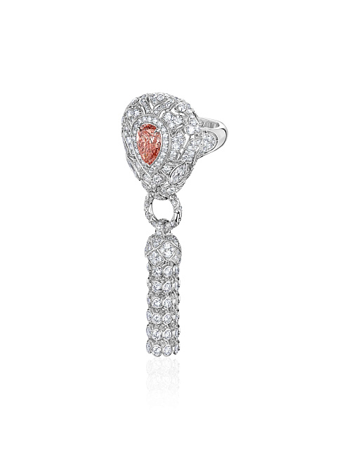 Tassel ring in white gold with a pink LG diamond, 1