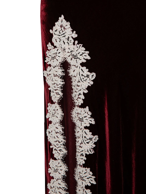 Burgundy velvet midi dress with white lace, 3 Burgundy velvet midi dress with white lace, 3