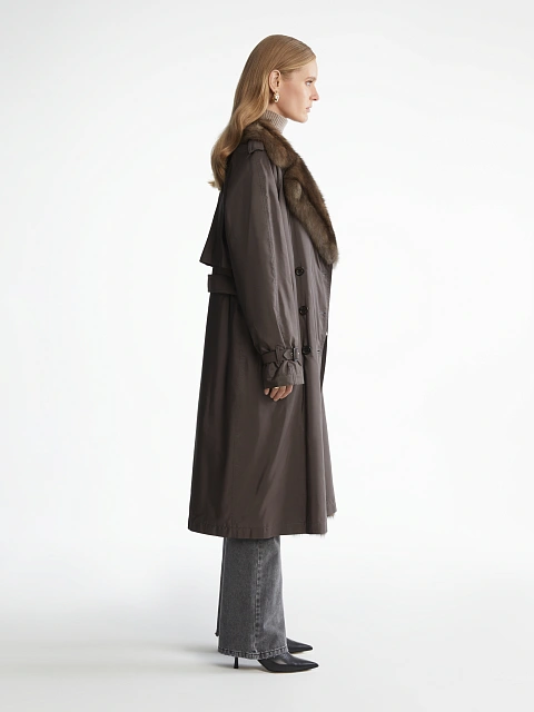 Sable Fur Lined Brown Trench Coat, 5