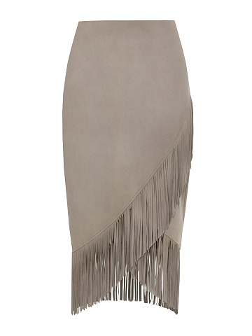 Gray midi skirt with fringe, 1