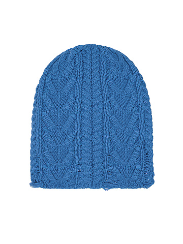 Blue Distressed Cotton Beanie, 1